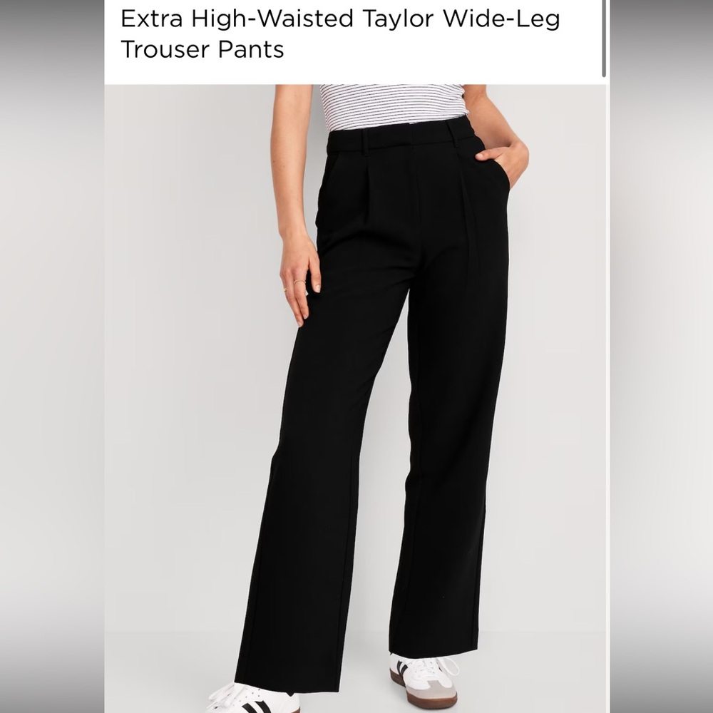 Extra High-Waisted Taylor Wide-Leg Trouser Pants size small petite in BLACK